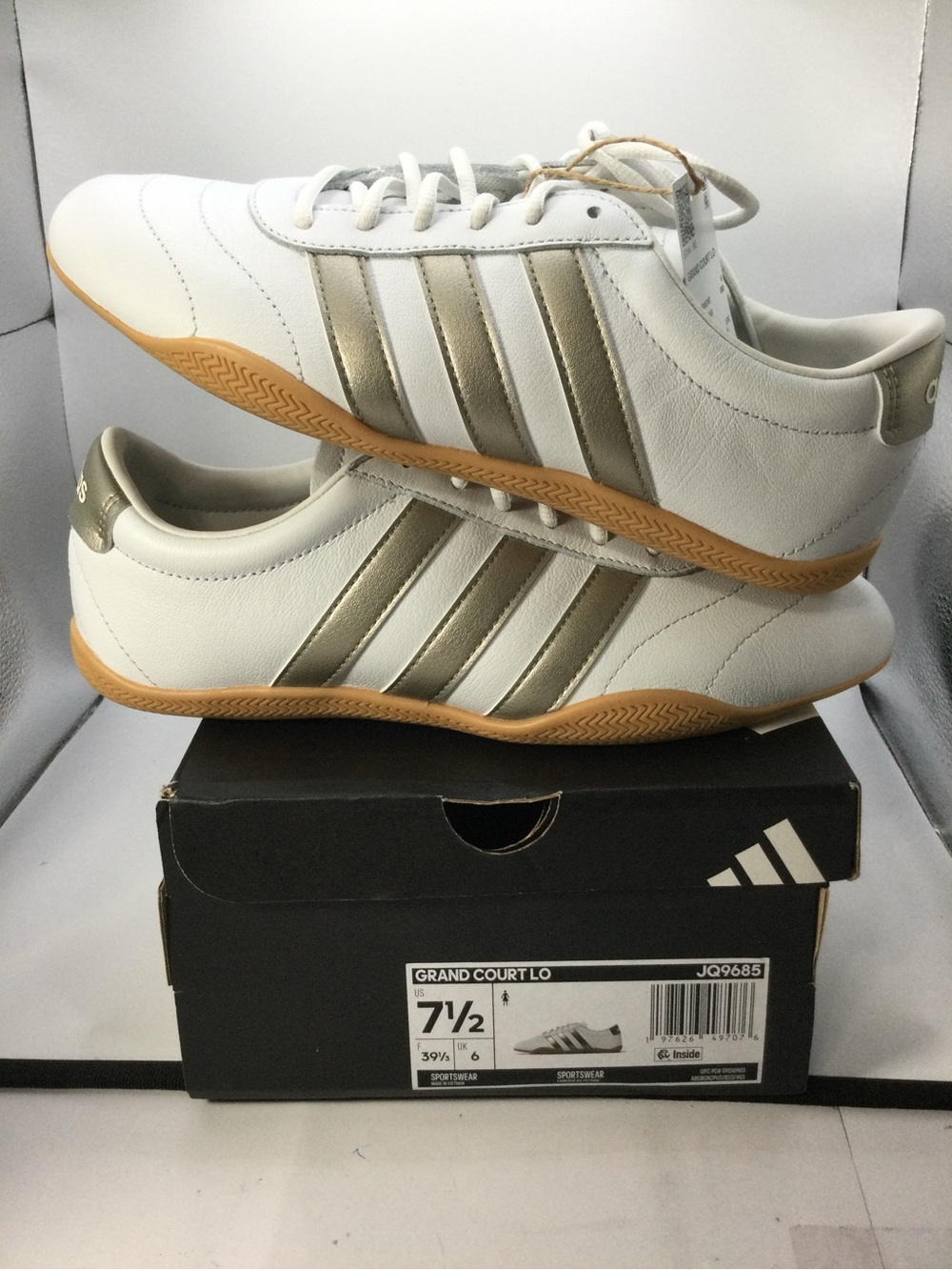adidas White Sneakers with Metallic Gold Accents